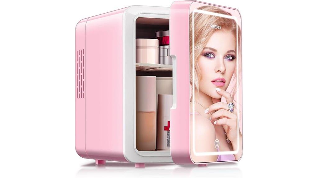 pink skincare mini fridge