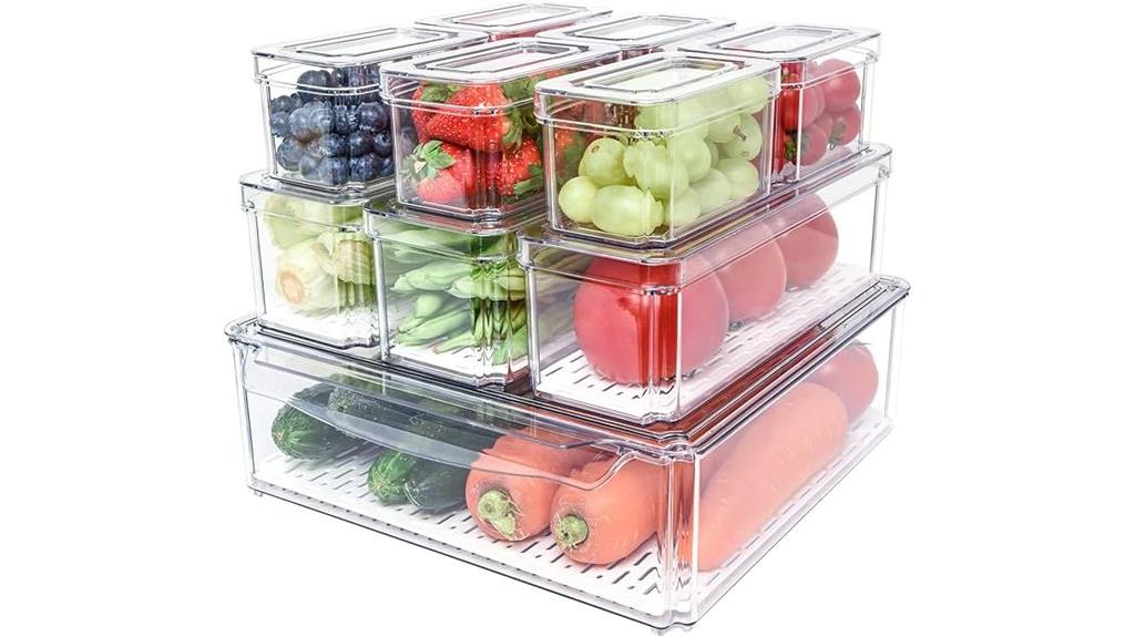 ten clear refrigerator bins