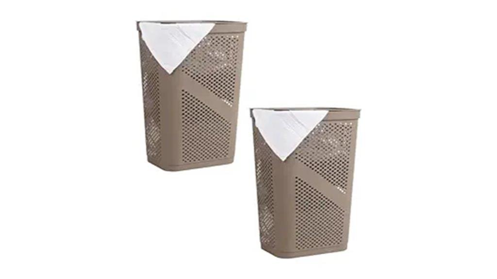 two tan laundry hampers