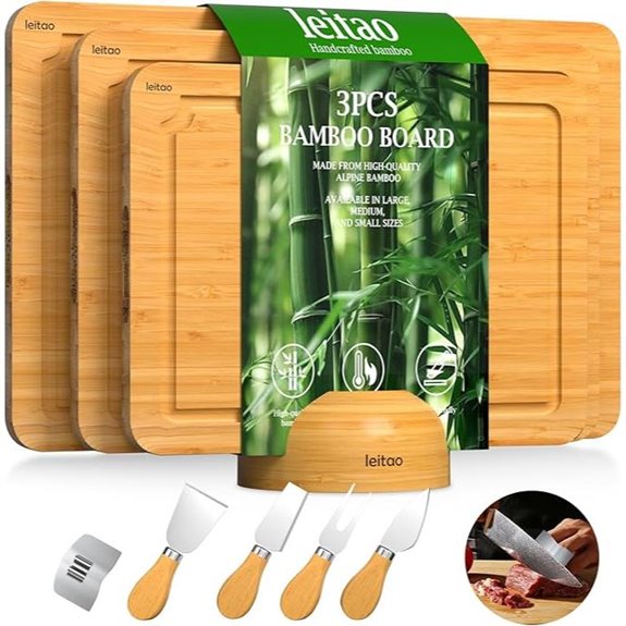 Bamboo Kitchen Cutting Board Set with Knives and Holder