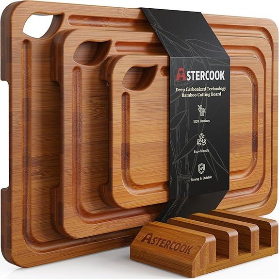 Astercook Bamboo Cutting Board Set with Storage Stand