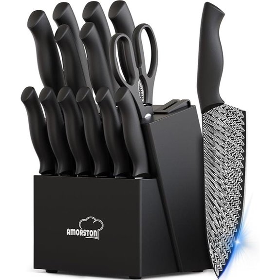 Amorston 15-Piece Kitchen Knife Set with Sharpener