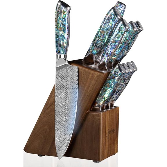 SENKEN 11-Piece Damascus Knife Block Set with Abalone