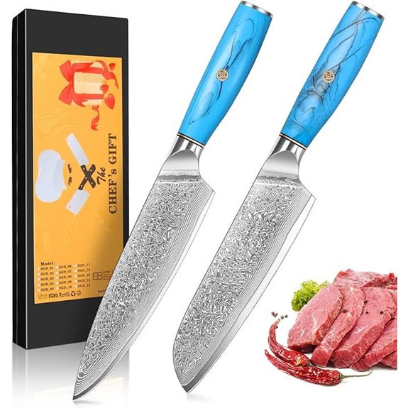 Damascus Steel Chef and Santoku Knife Set (2 pcs)