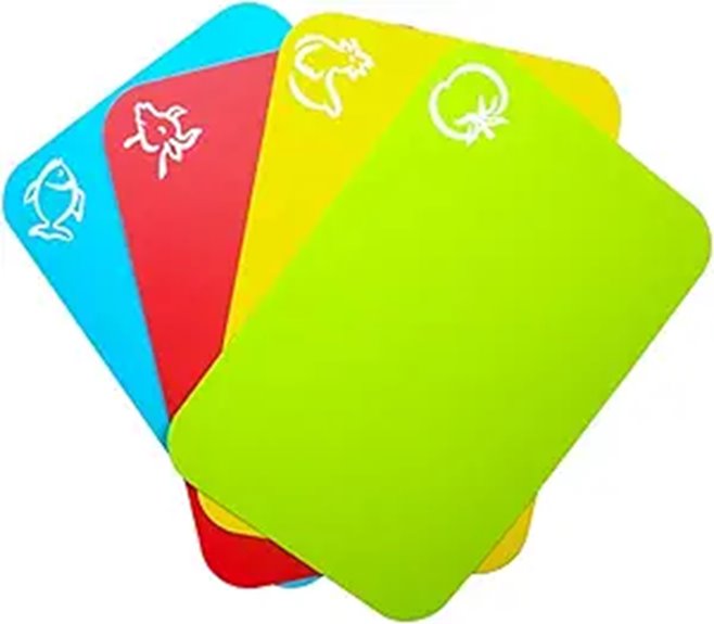 Set of 4 Flexible Plastic Cutting Boards with Food Icons