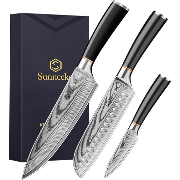 Sunnecko Damascus Knife Set with Sharpener (3 Pieces)