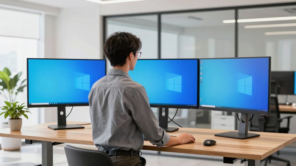 ergonomic multi screen work setup